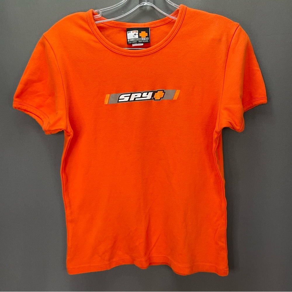 Vintage y2k SPY OPTIC orange glitter t shirt